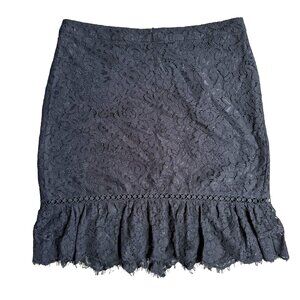 Karl‎ Lagerfeld Paris Black Lace Skirt Ruffle Hem 10 Whimsigoth Date Night Short